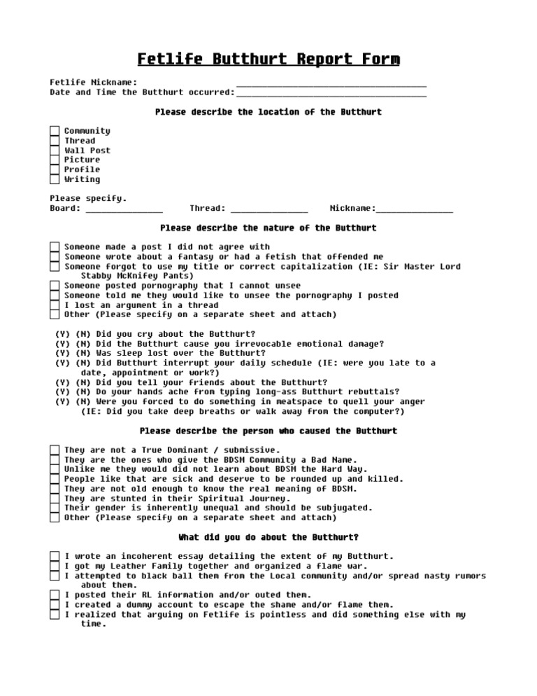 Fetlife Butthurt Report Form | PDF | Bdsm