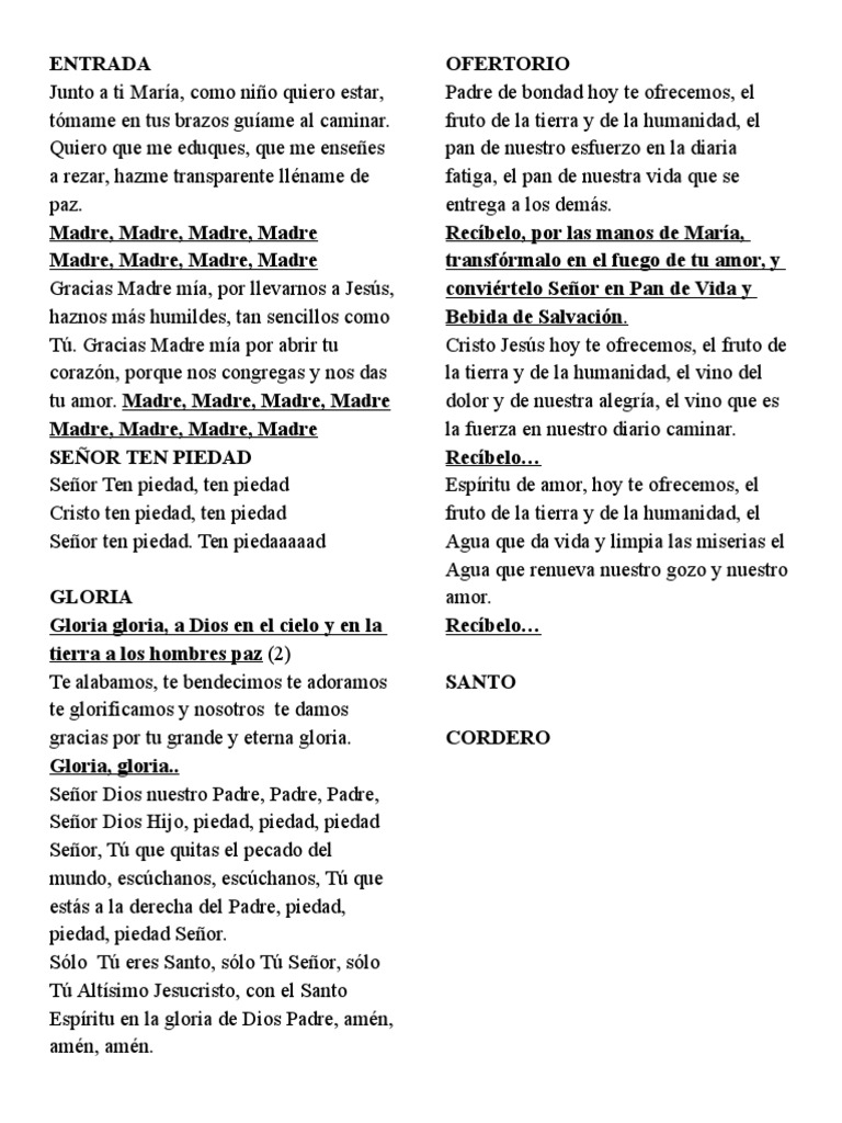 Esquema Cantos Catolicos para Una Misa PDF eucaristía María