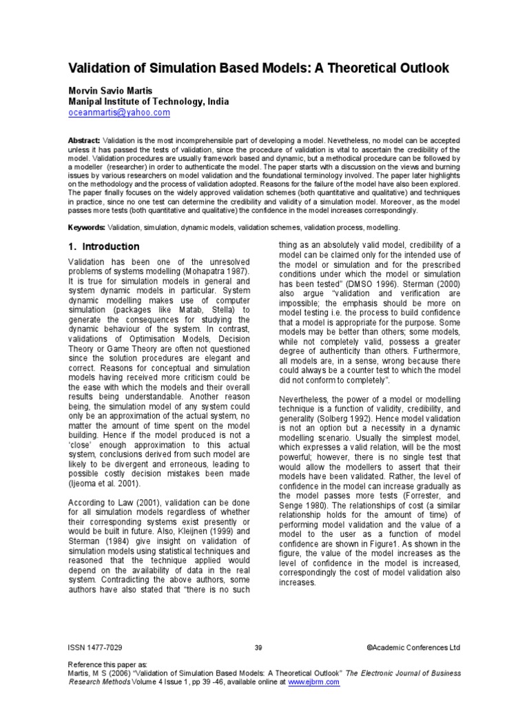 Validation of Simulation Based Models: A Theoretical Outlook | PDF ...