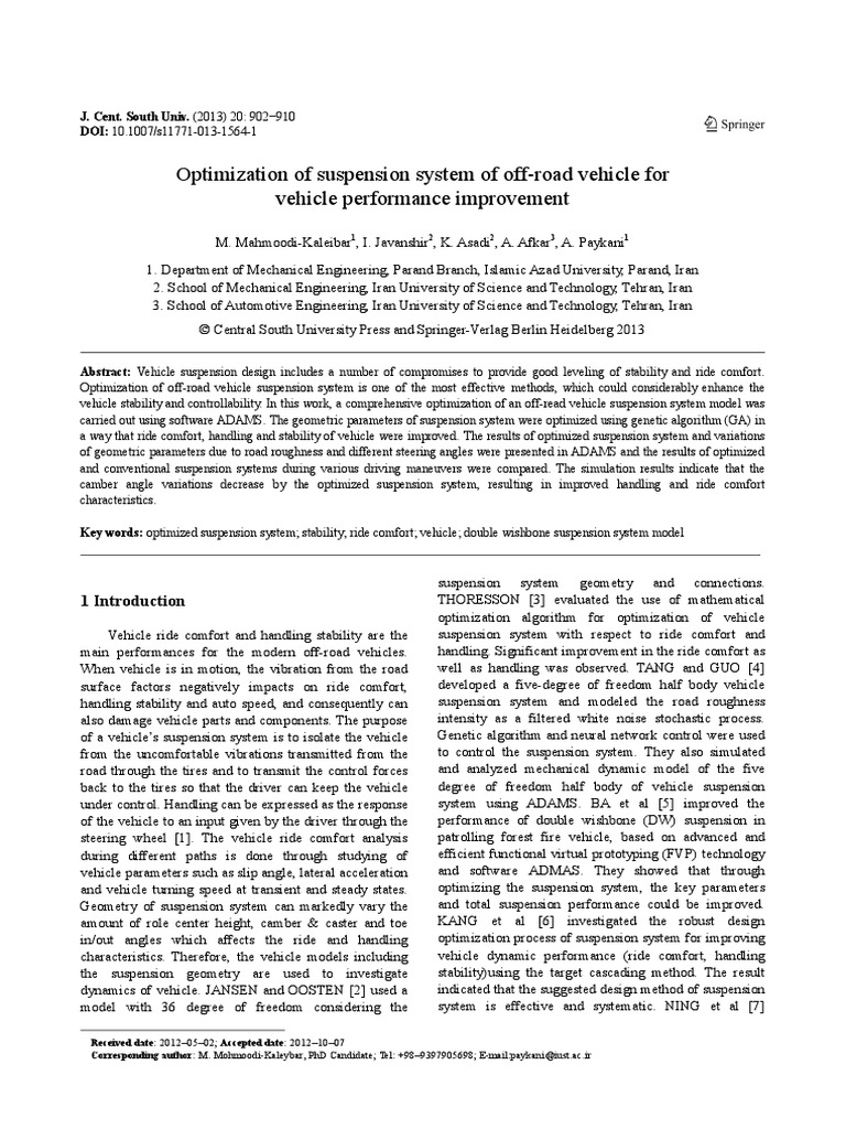 Optimization of Suspension Design PDF Suspension (Vehicle