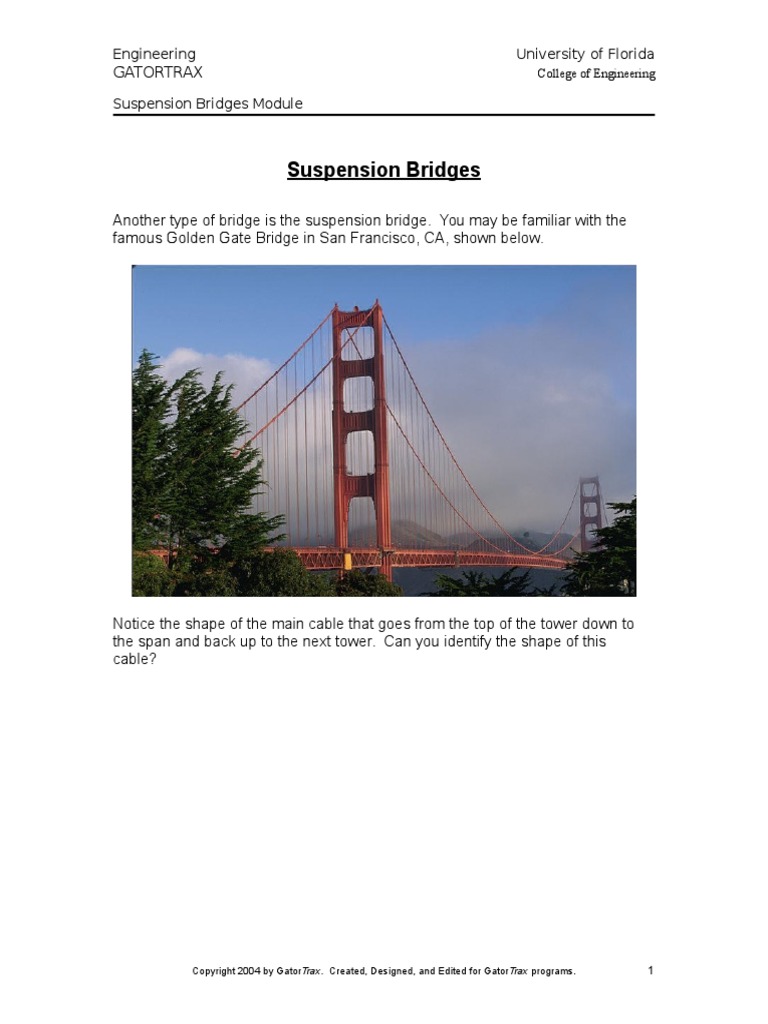 Suspension Bridge - Lecture and Problems HS | PDF | Geometry ...