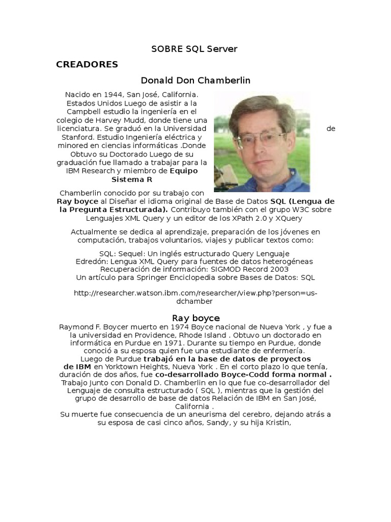 Historia de SQL y sus creadores | PDF | Modelo relacional | Bases de datos