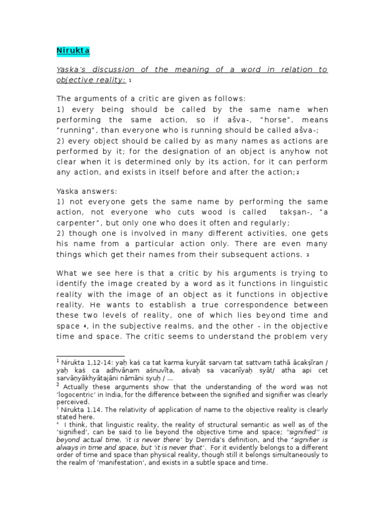 Yaska's Nirukta: Language and Meaning | PDF | Word | Semantics