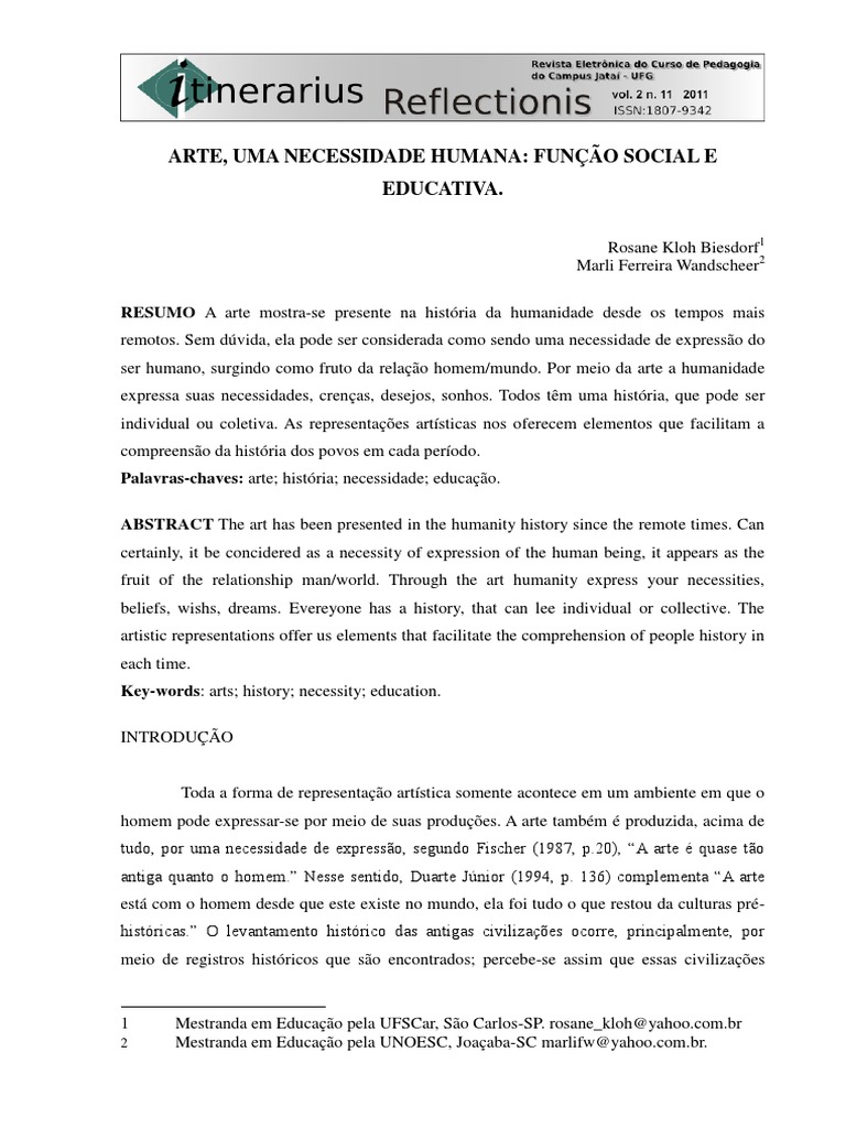 Função Social da Arte na Educação | PDF | Sociologia | Aprendizado