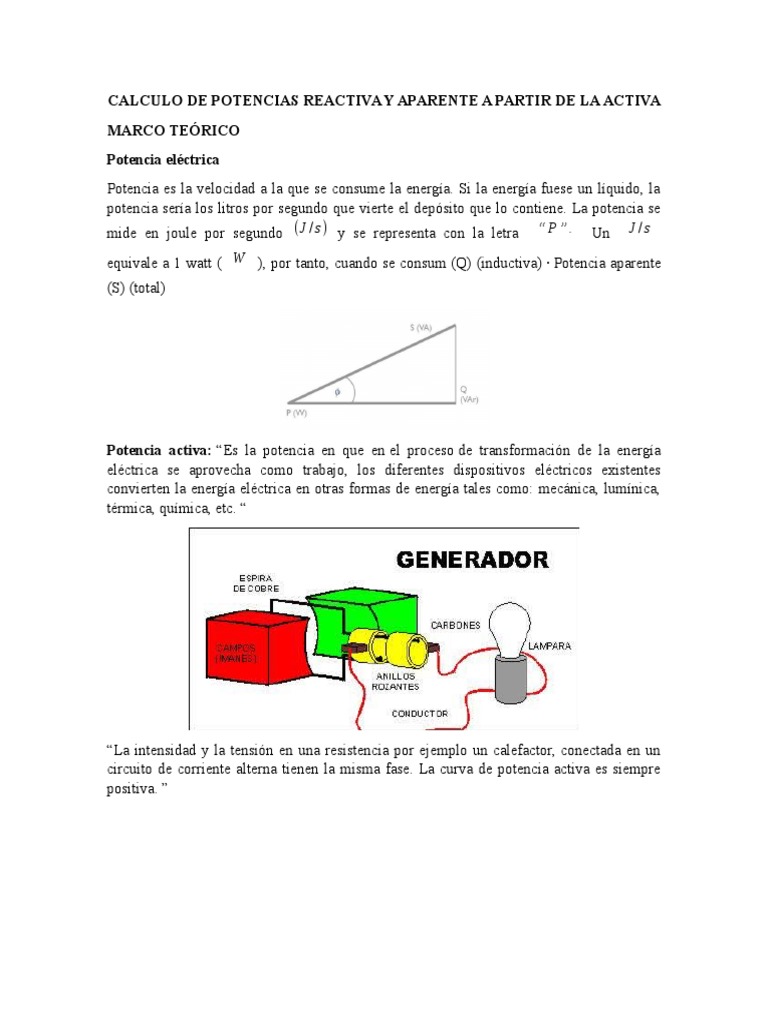 Calculo de Potencias Reactiva y Aparente A Partir de La Activa (Marco Teorico) PDF Energia