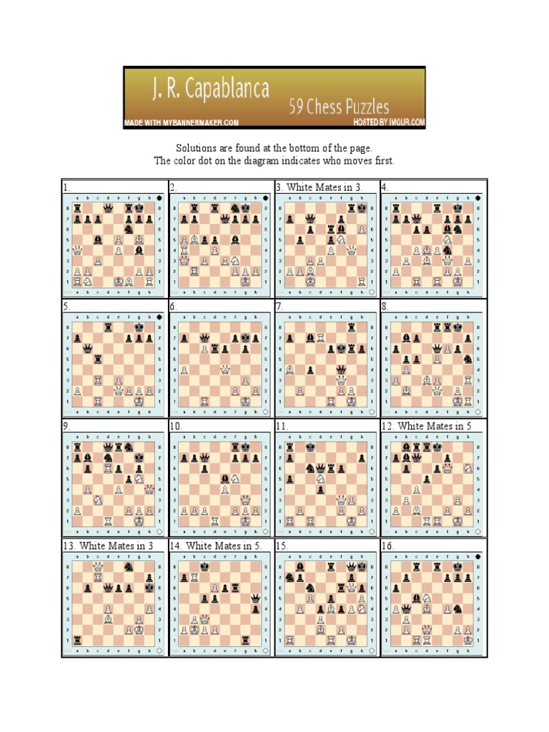 J R Capablanca: 59 Chess Puzzles | PDF | Chess Theory | Games Of Mental ...