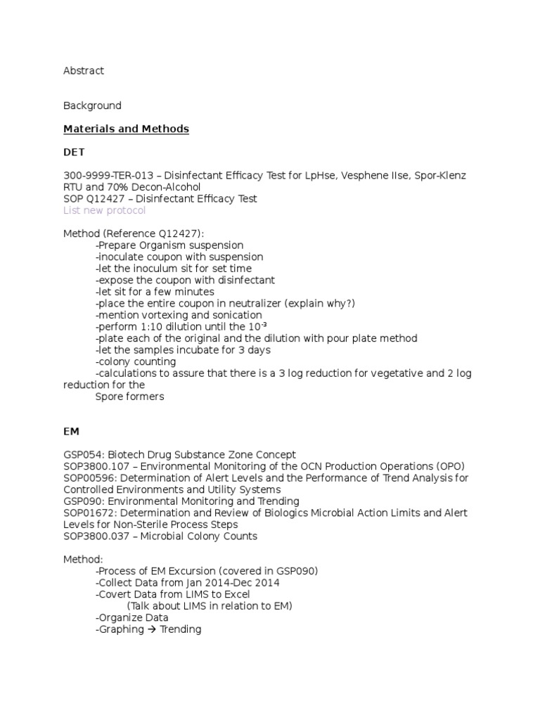 Materials and Methods DET: List New Protocol | PDF