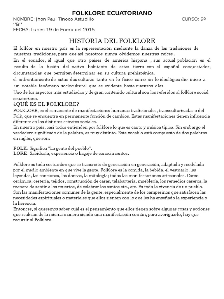 Historia Del Folklore Ecuatoriano | PDF | Folklore | Ecuador
