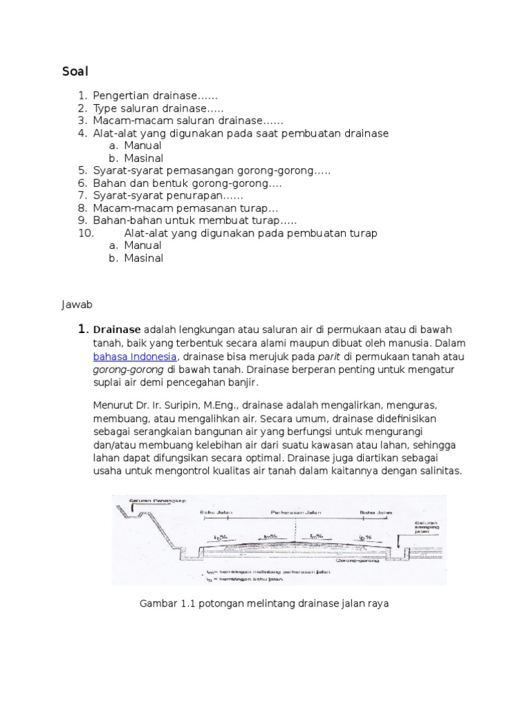 Soal Dan Jawaban Bengkel Drainase