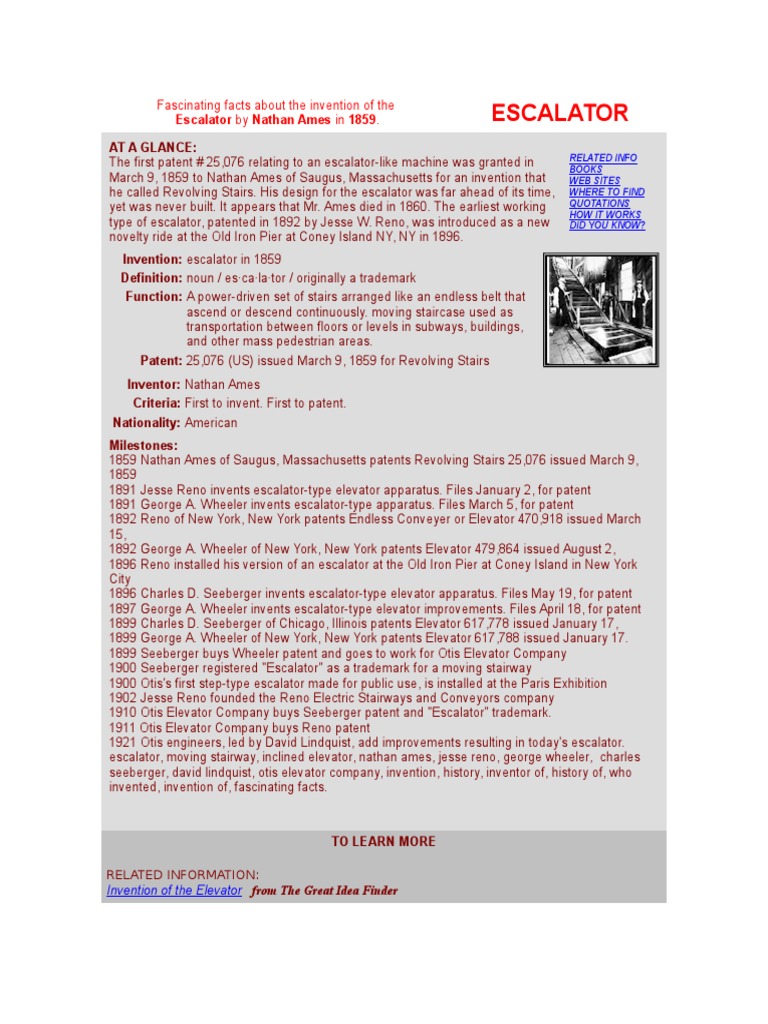 History of the Escalator Invention | PDF | Escalator | Patent
