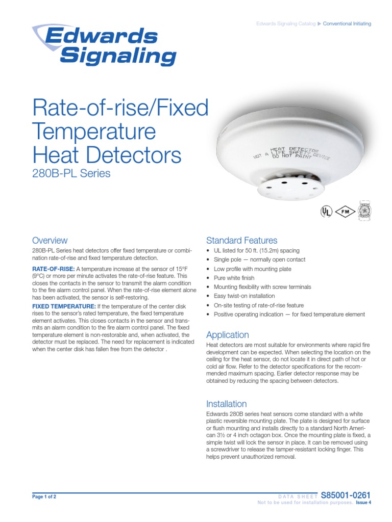 Rateofrise/Fixed Temperature Heat Detectors 280BPL Series