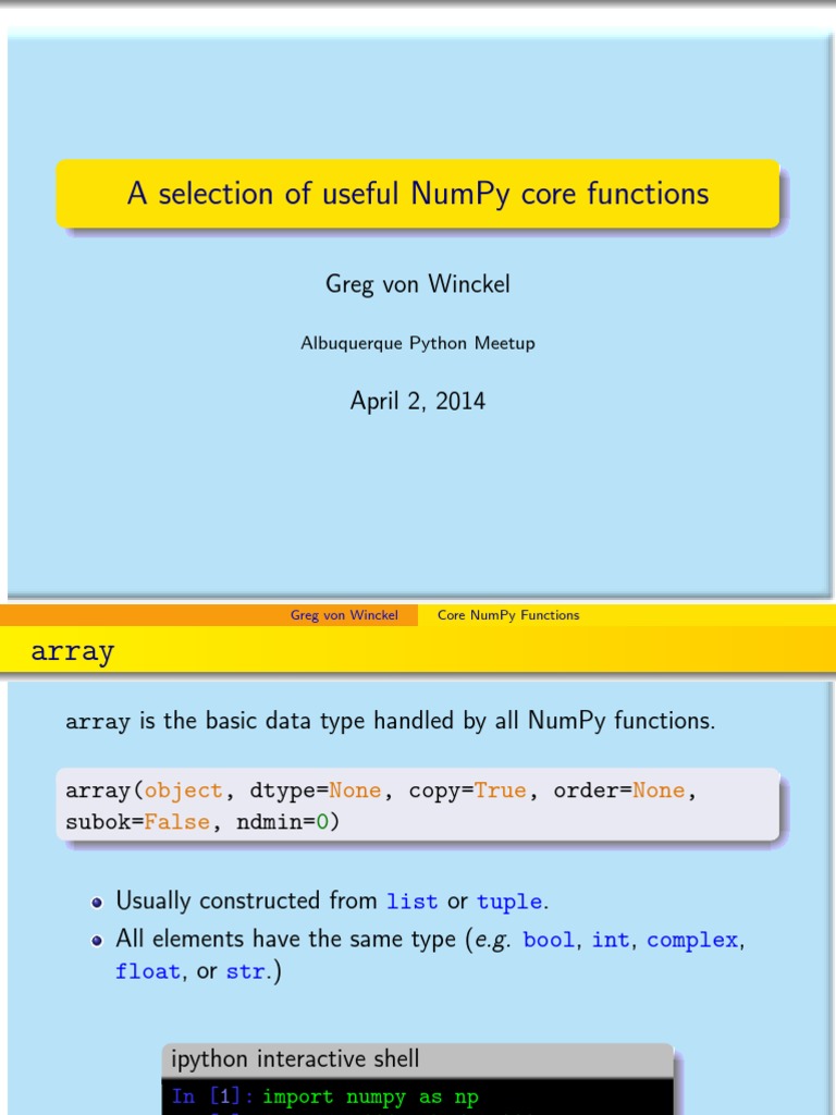 A Selection of Useful Numpy Core Functions: Greg Von Winckel | PDF ...