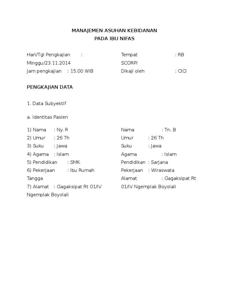 Manajemen Asuhan Kebidanan Masa Nifas