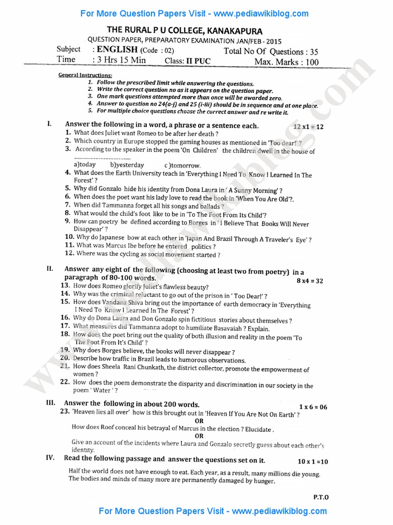 2nd Pu English Jan 2015 Pdf Pdf