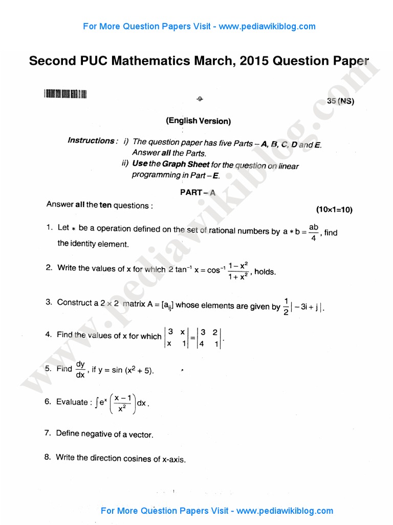 2nd PU Maths March 2015 PDF | PDF | Space | Geometry