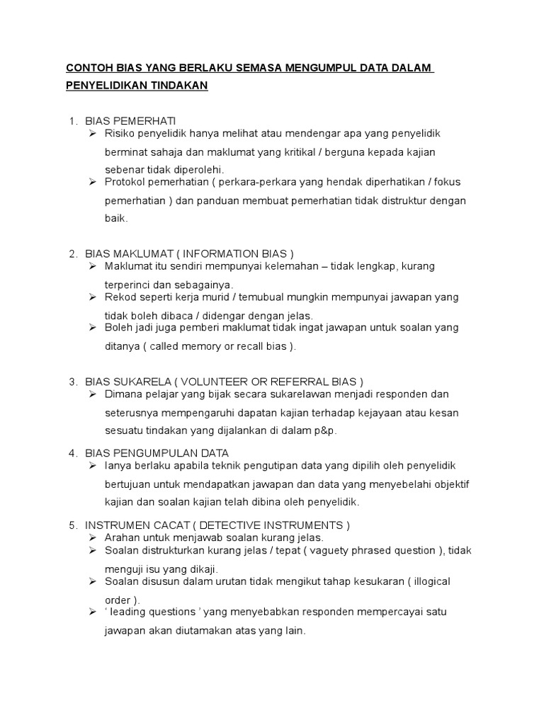 Contoh Bias Yang Berlaku Semasa Mengumpul Data Dalam Penyelidikan Tindakan Pdf