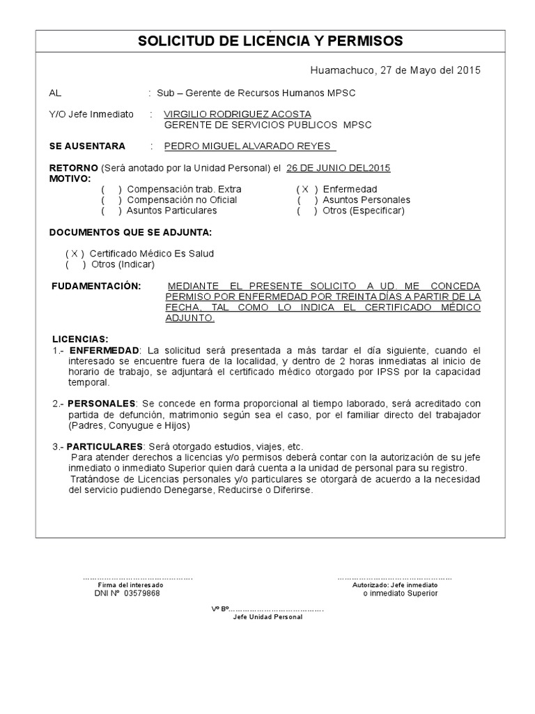 Solicitud de Licencia y Permisos PDF Recursos humanos Medicina