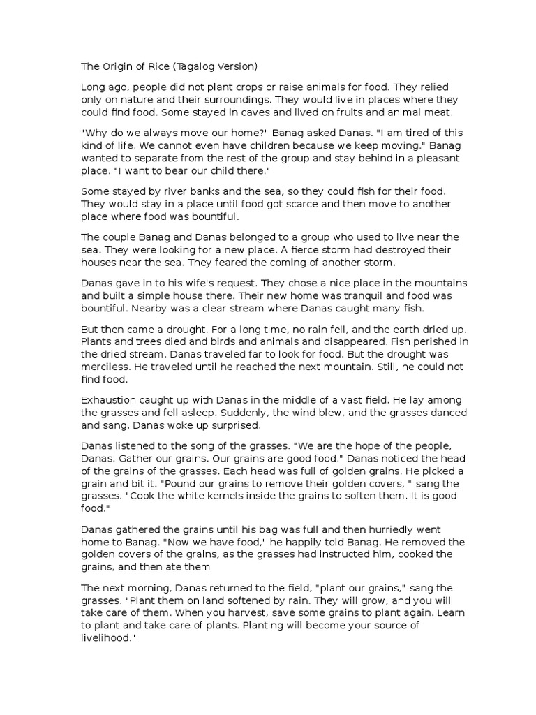 The Origin of Rice Tagalog PDF Grain Rice