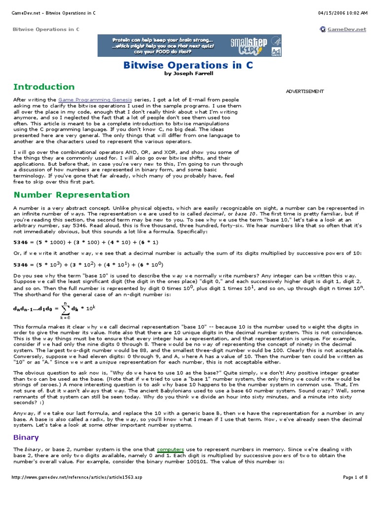 Bitwise Operations in C | PDF | Bit | Numbers