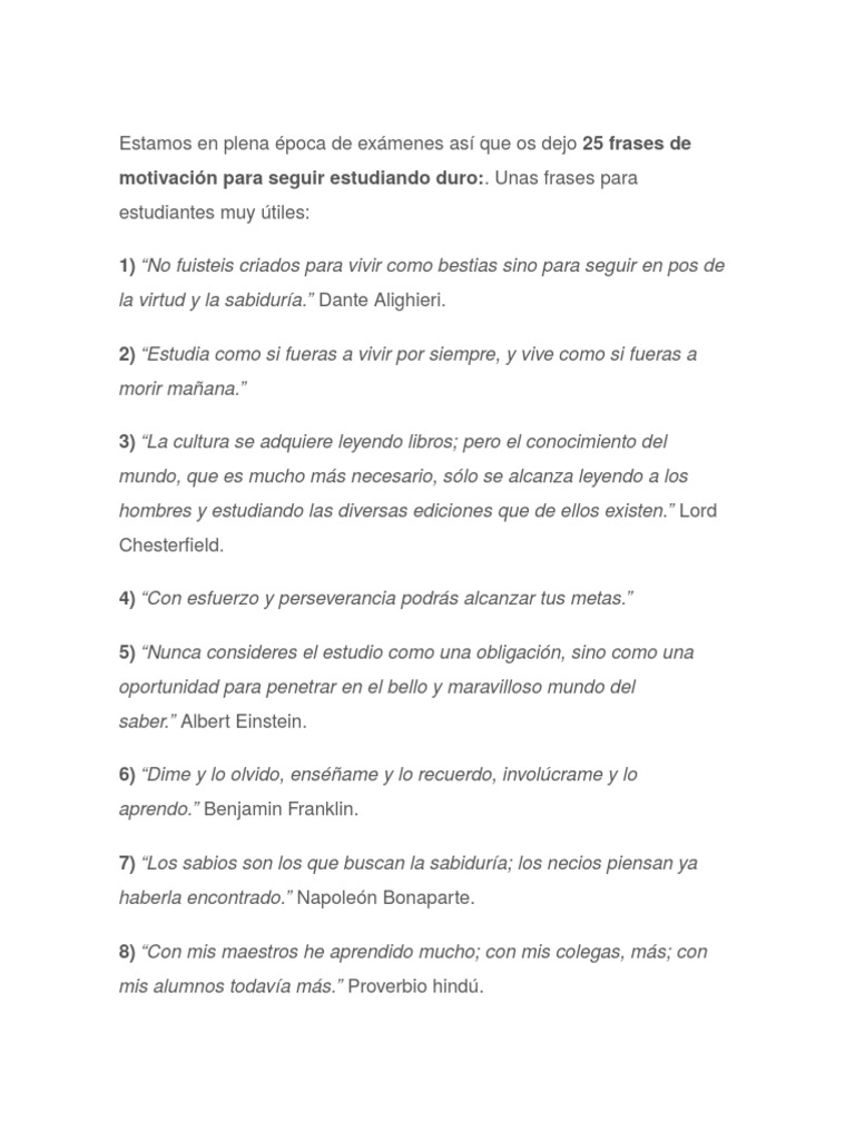 25 Frases De Motivacion Para Un Examen Pdf Science Ciencia Filosófica