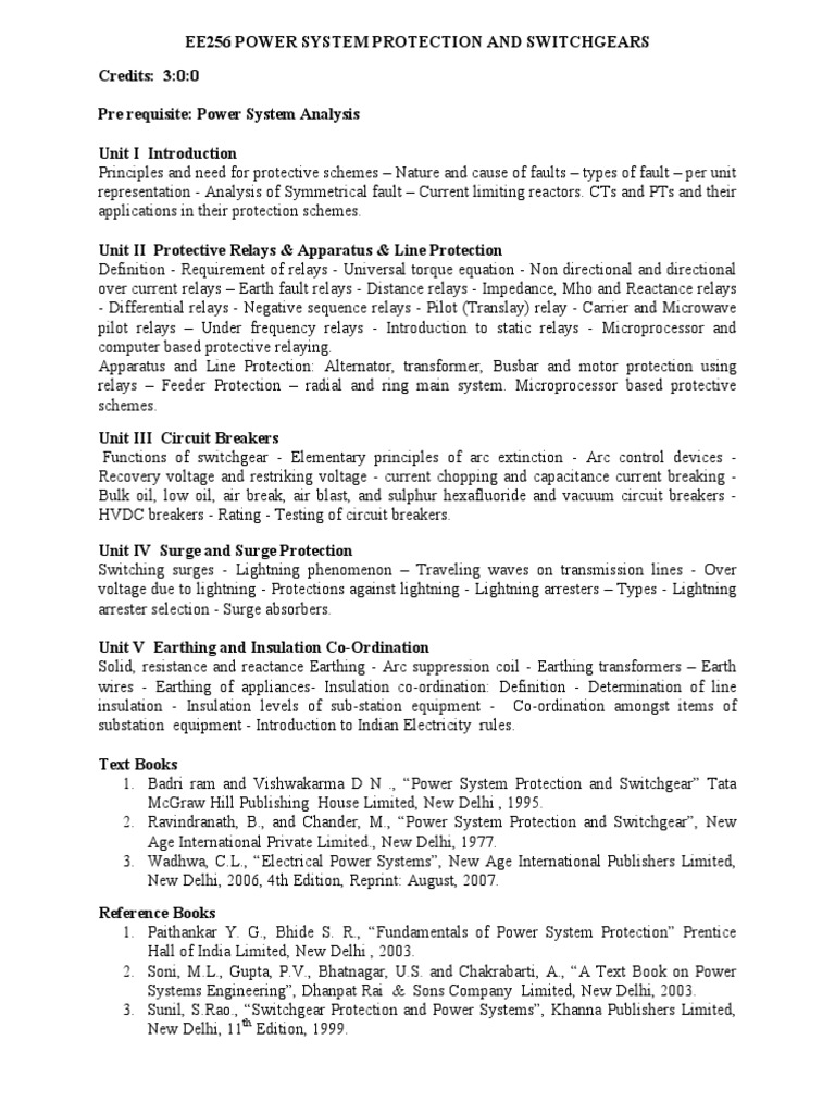 Ee256 Power System Protection and PDF Electric Power System Relay