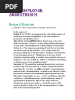 Employee Absenteeism - Review of Literature