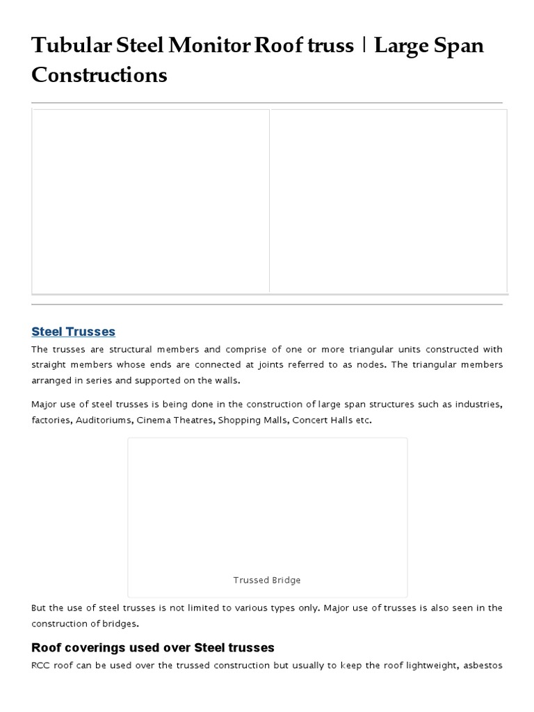 Tubular Steel Monitor Roof Truss Large Span Constructions Civil