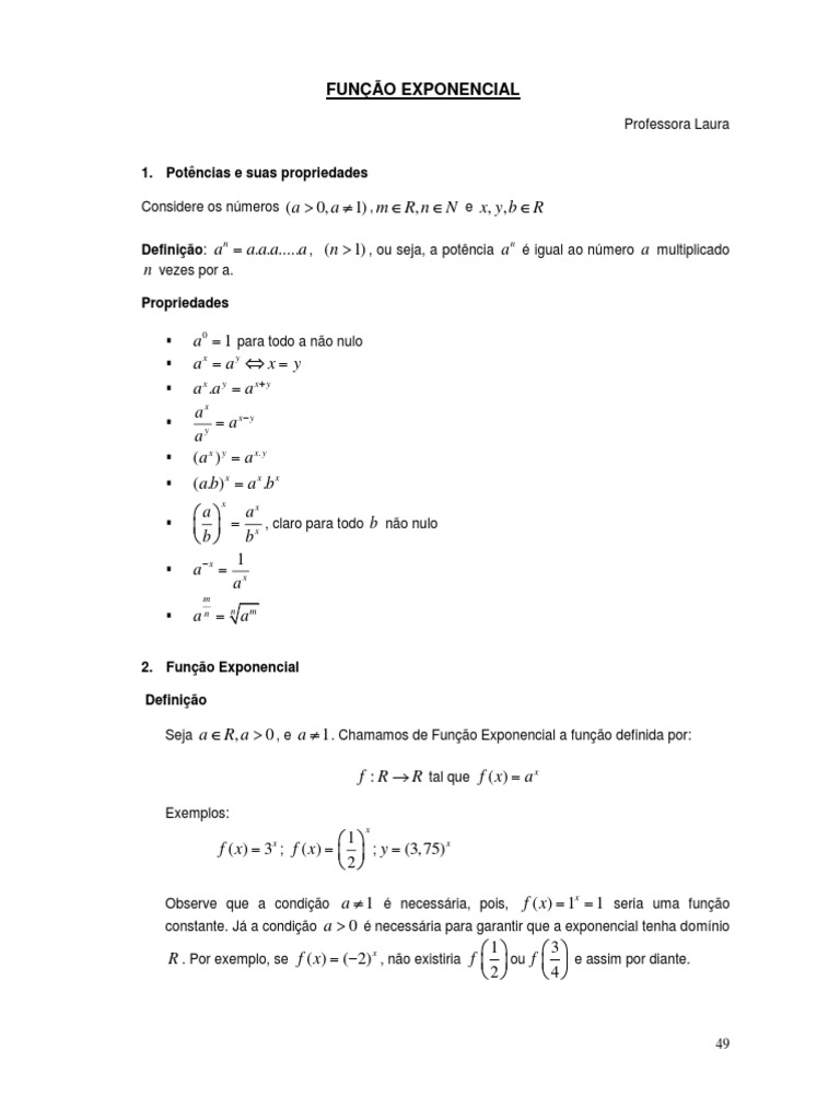 Propriedades e Exercícios de Função Exponencial | PDF | Função ...
