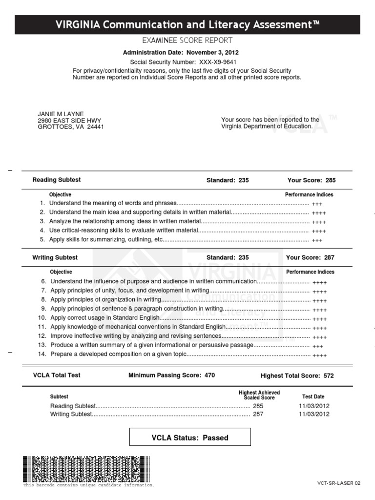 Vcla Writing Subtest | PDF | Multiple Choice | Communication