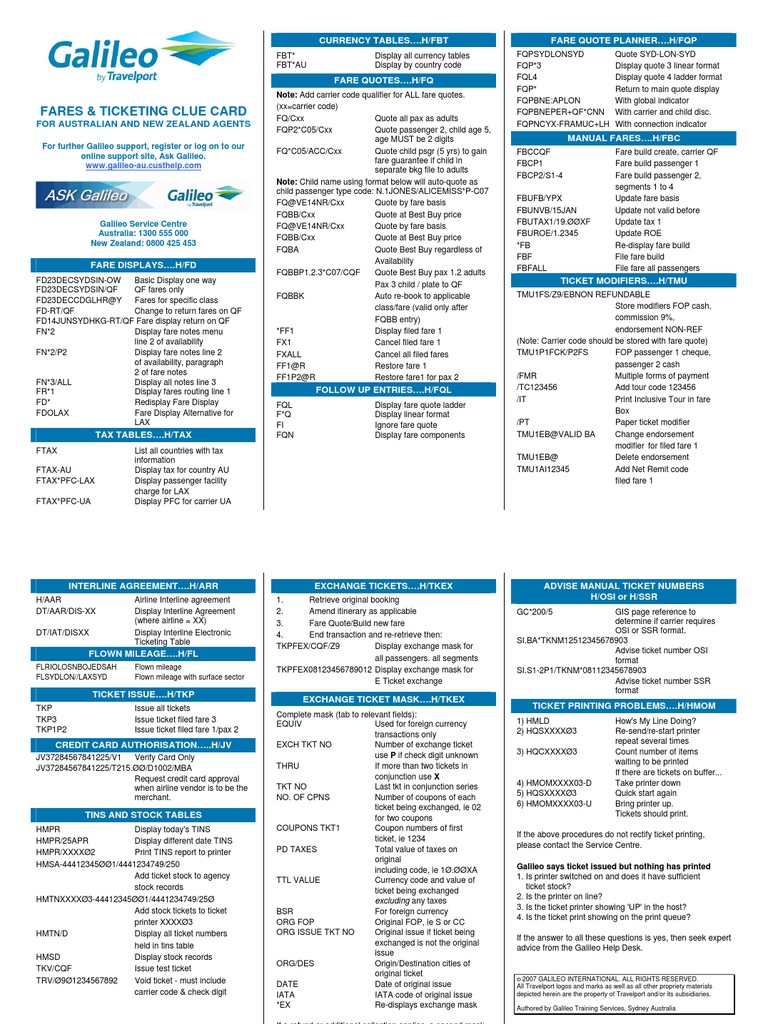 galileo gds fares & ticketing Clue card Services (Economics) Aviation