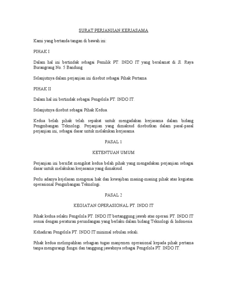 Surat Perjanjian Kerjasama Pdf