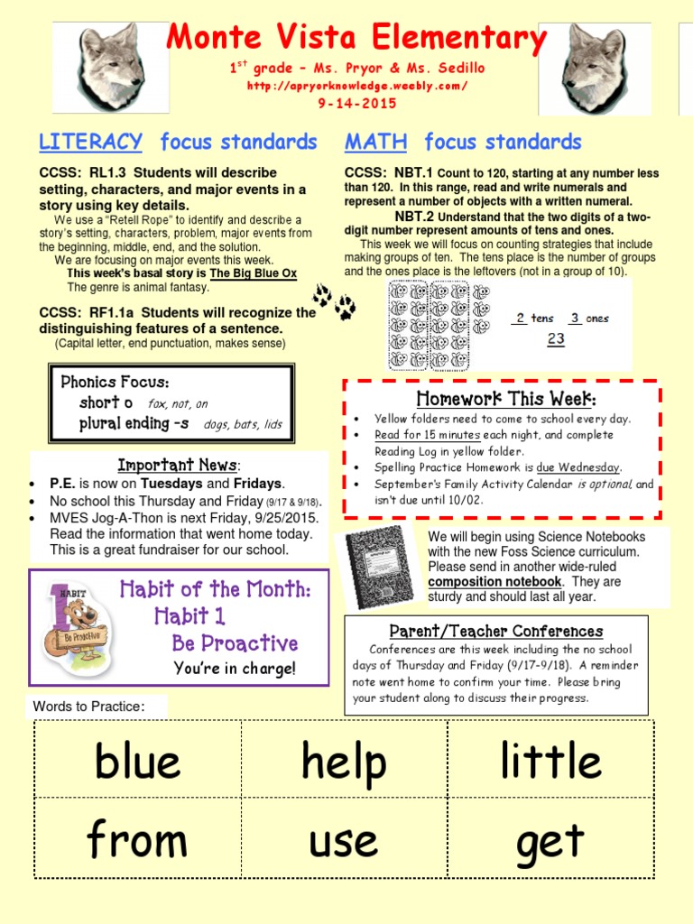 September 1st Grade Homework & Updates | PDF | Language Arts ...