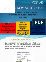 Tipos de cromatografía líquida según presión de operación: LPLC, HPLC, MPLC