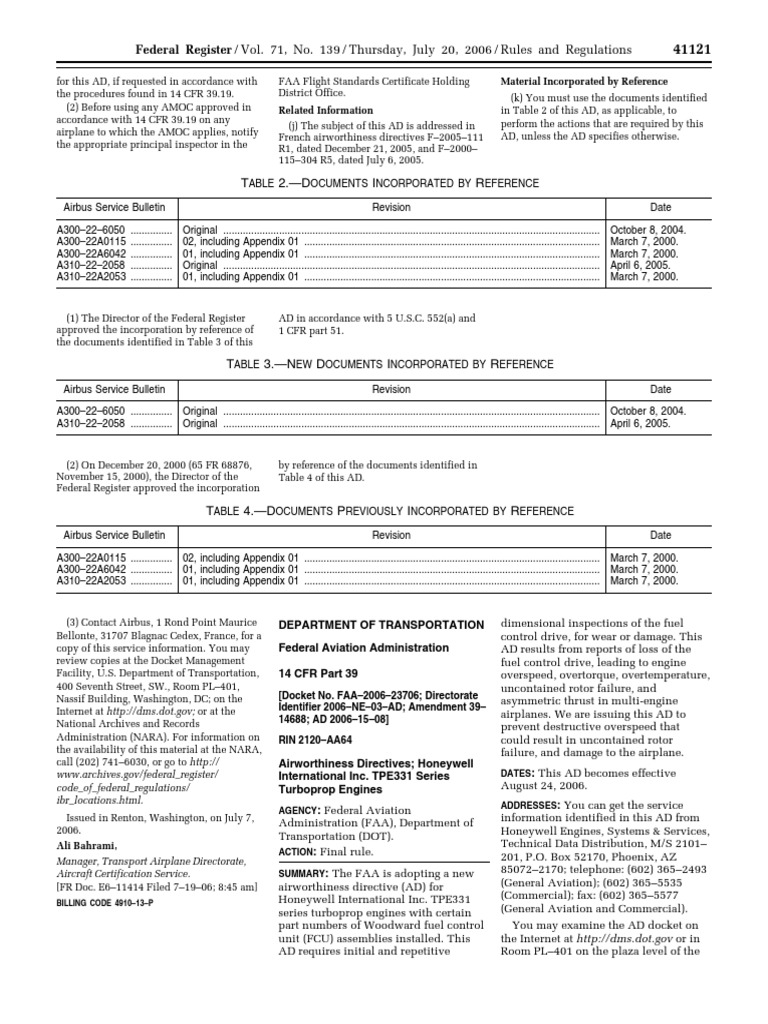 Rule Airworthiness directives Honeywell International