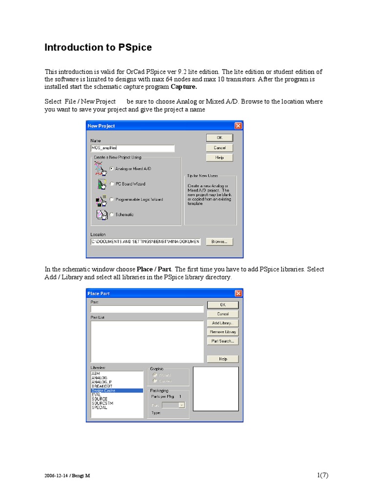 Introduction to PSpice Lite Edition | PDF | Spice | Electronic Engineering