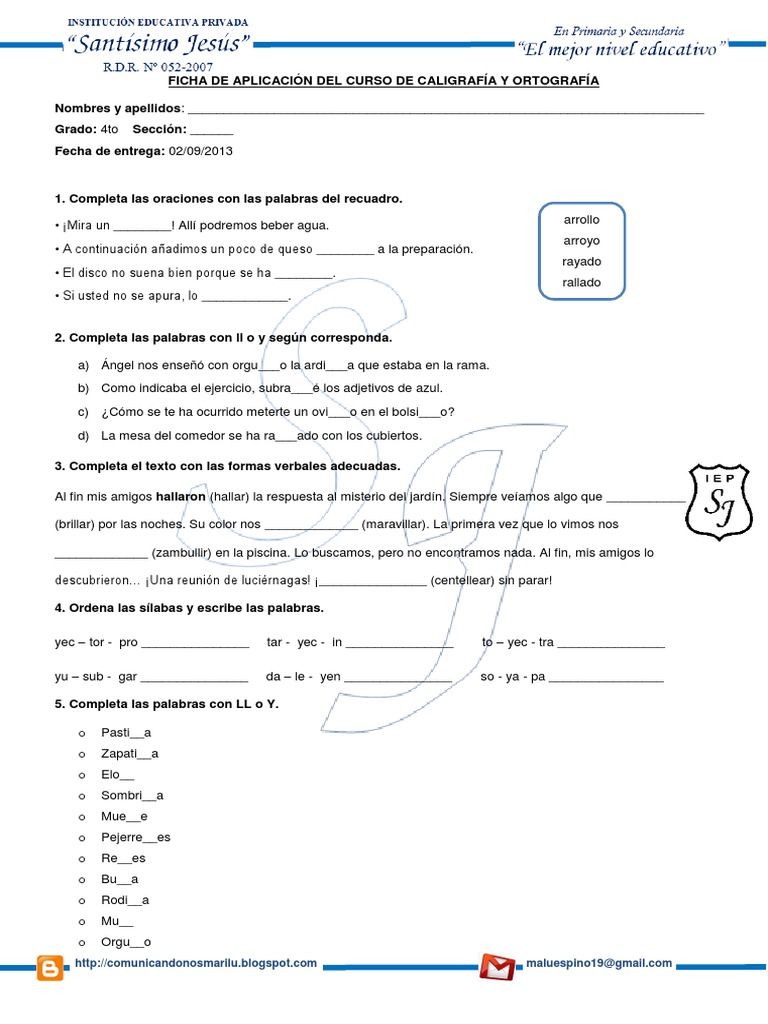 Ficha De Caligrafía Y Ortografía 4to Grado Pdf Pdf