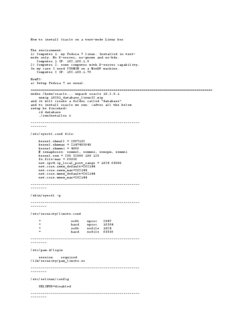 How To Install Oracle On A Text-Mode Linux Box | PDF | Areas Of ...