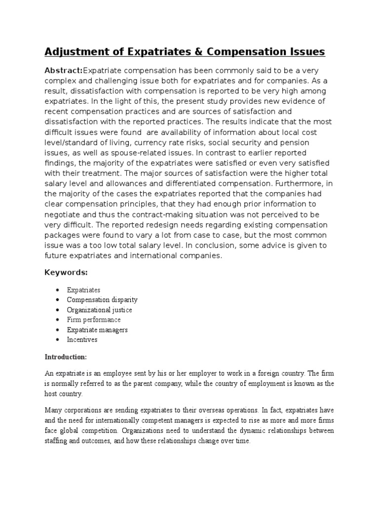 Expatriate Compensation Challenges | PDF | Trust (Emotion) | Employment