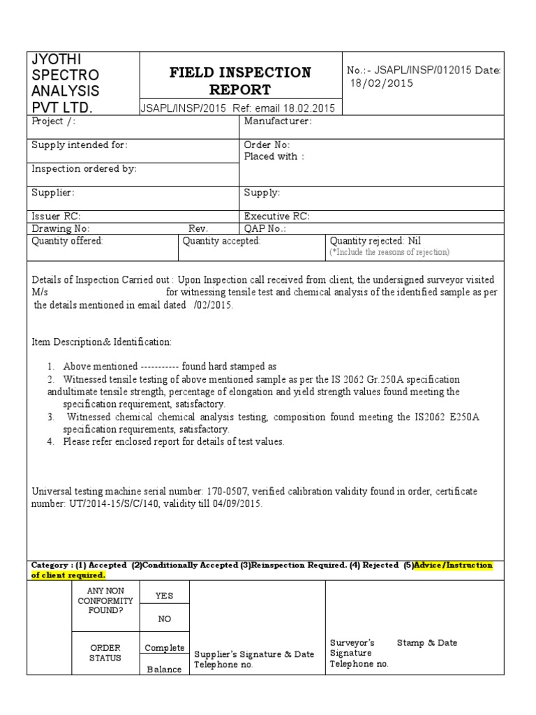 Field Inspection Report Summary | PDF | Law