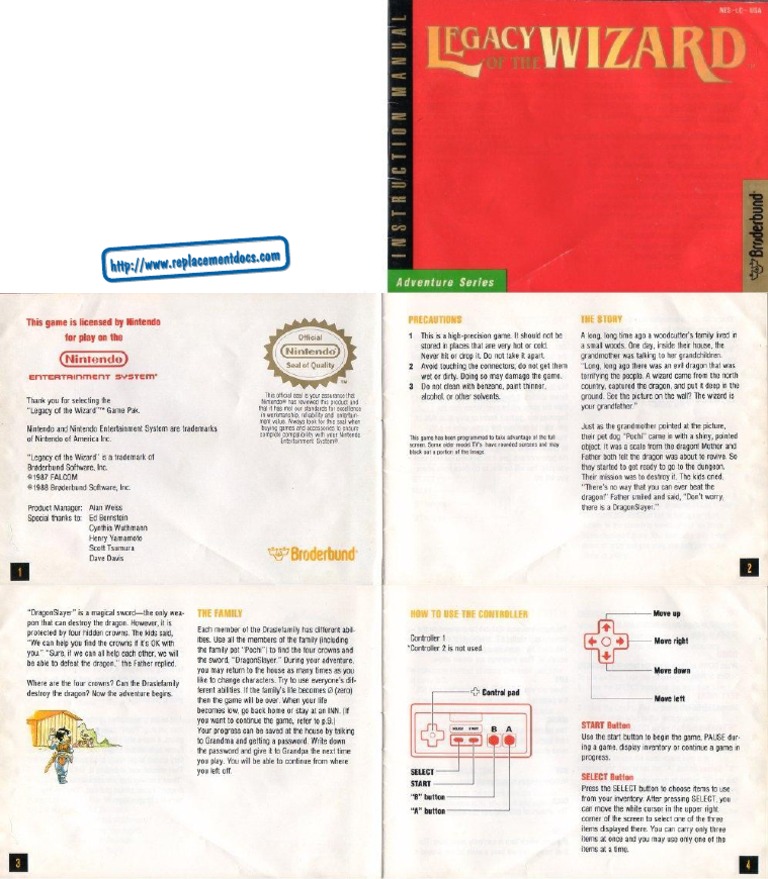 Legacy of The Wizard Manual NES PDF