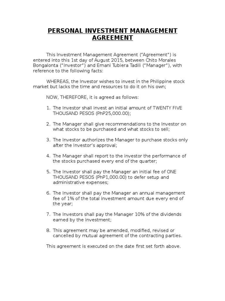 Personal Investment Management Agreement | PDF
