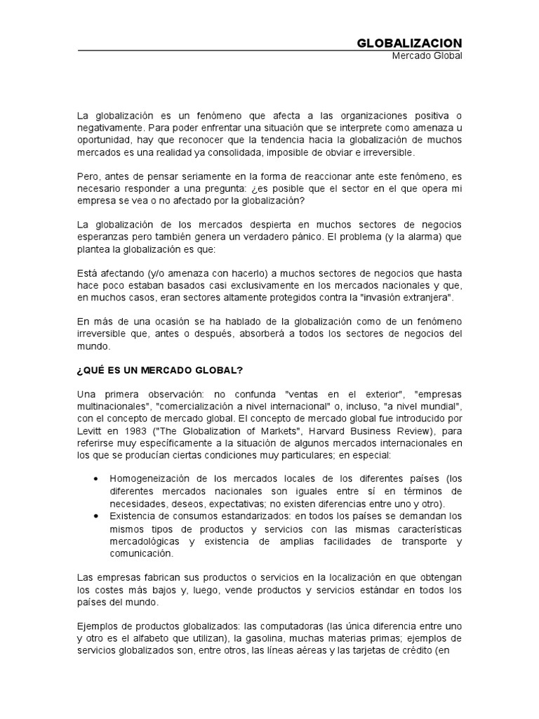 Impacto de la Globalización en Mercados | PDF | Globalización ...