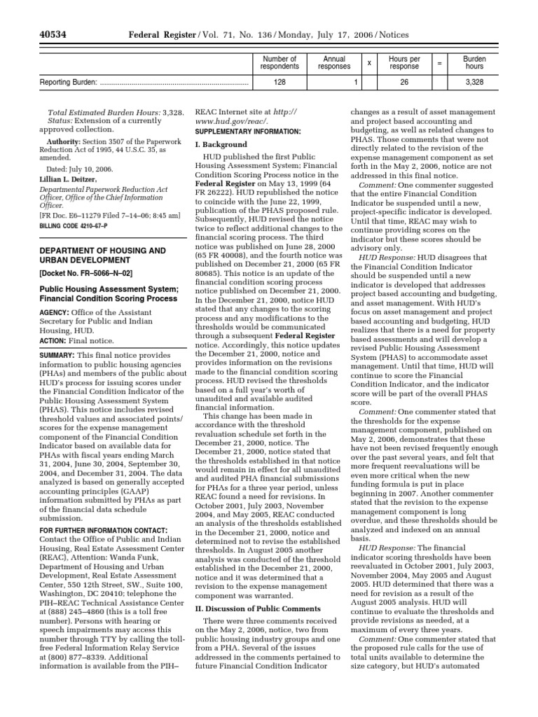 HUD Financial Condition Scoring Update | PDF | Office Of Management And ...