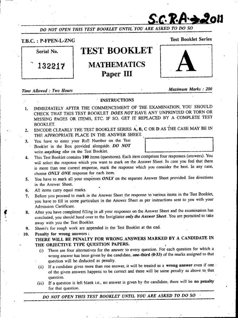 SCRA Mathematics Test 2011 | PDF