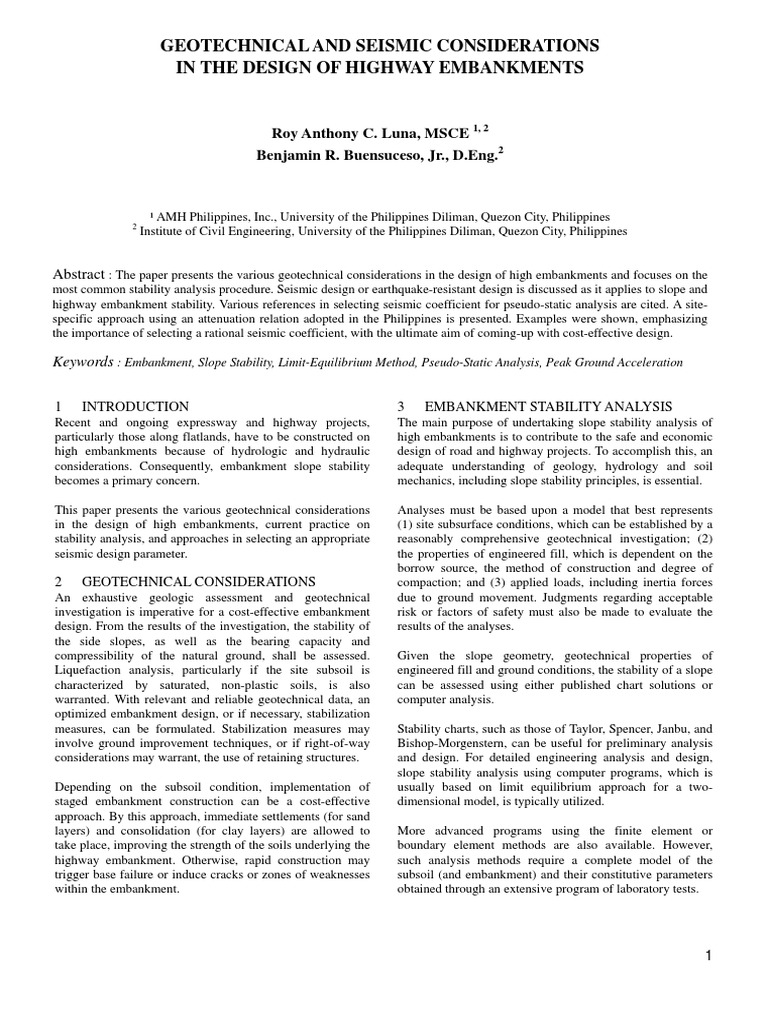 Seismic Design for Highway Embankments | PDF | Geotechnical Engineering ...