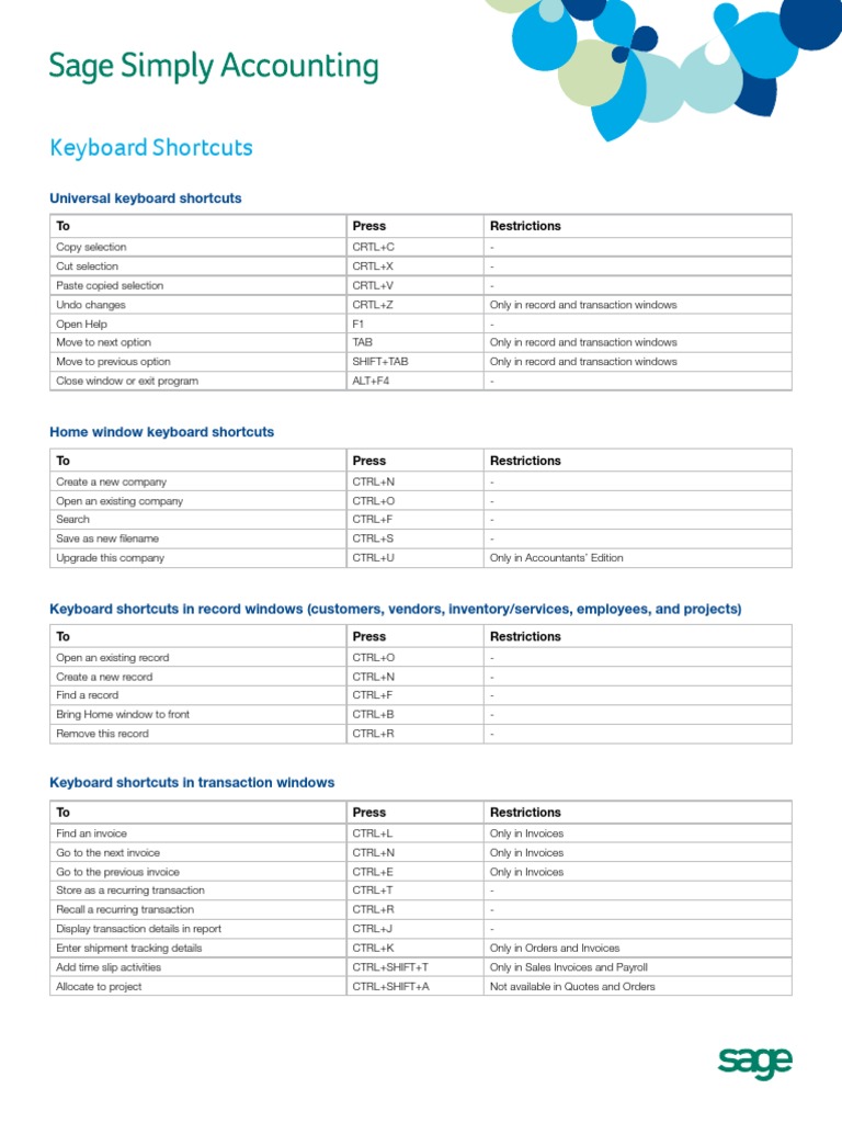Sage 50 Keyboard Shortcuts PDF Computer Keyboard Payroll