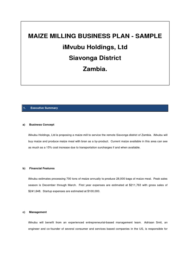 business plan for a maize farm