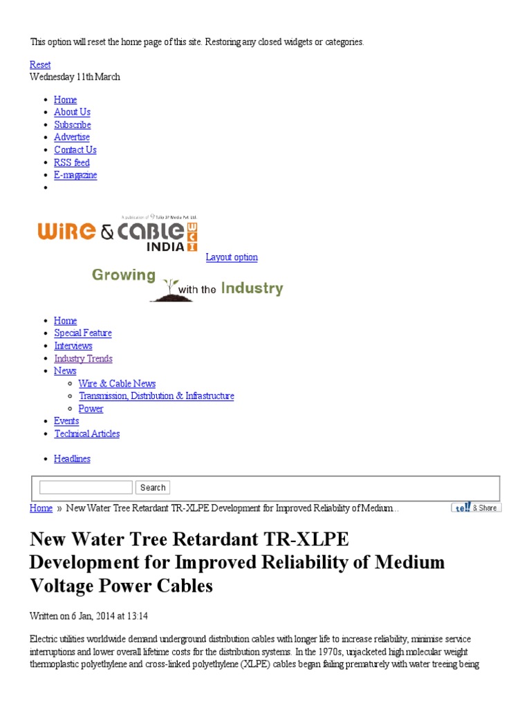 New Water Tree Retardant TRXLPE Development For Improved Reliability
