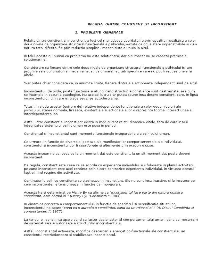 RELATIA DINTRE CONSTIENT SI INCONSTIENT