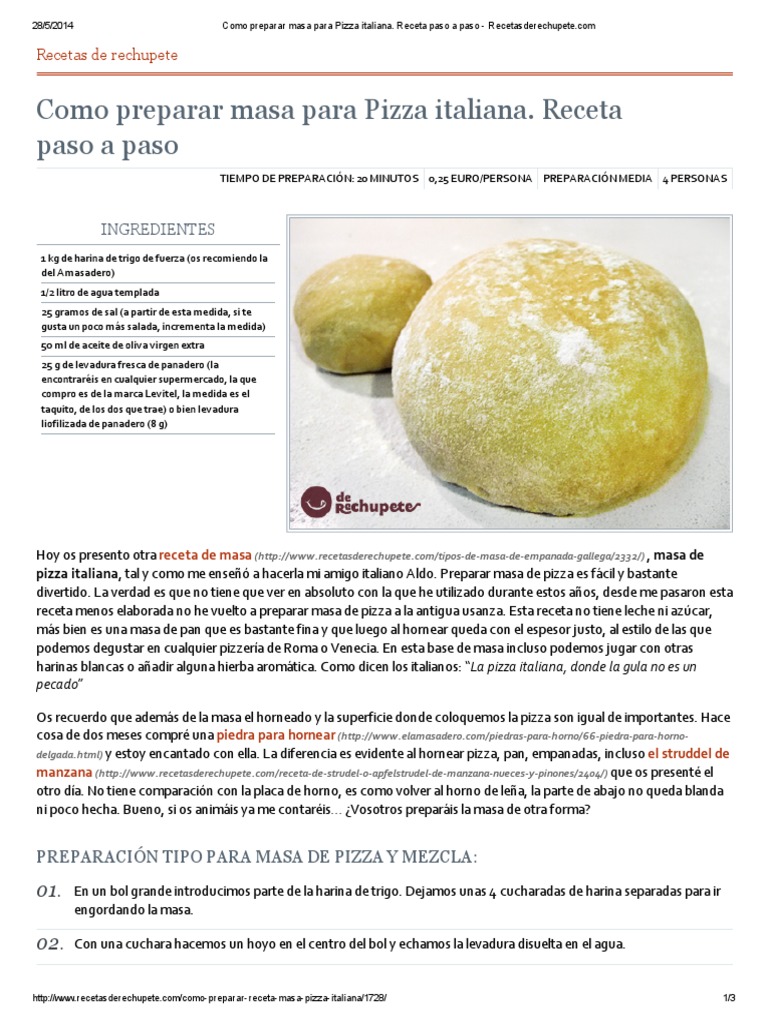 Como Preparar Masa para Pizza Italiana. Receta Paso A Paso -  Recetasderechupete | PDF | Pizza | Levadura